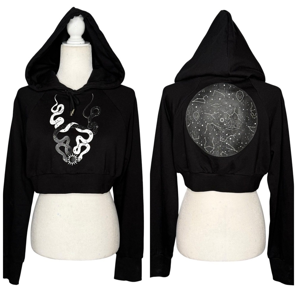 Cyberdog London Hoodie L Cropped Snake Moon Alien Constellation Cyber Goth Rave